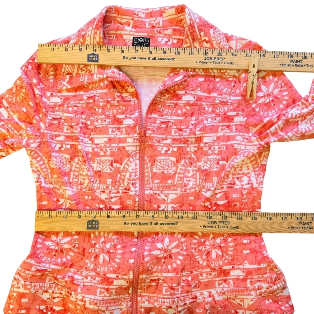 Clara Sunwoo Coral Pink White Geometric Batik Zip Up Stretch Jacket Womens Small